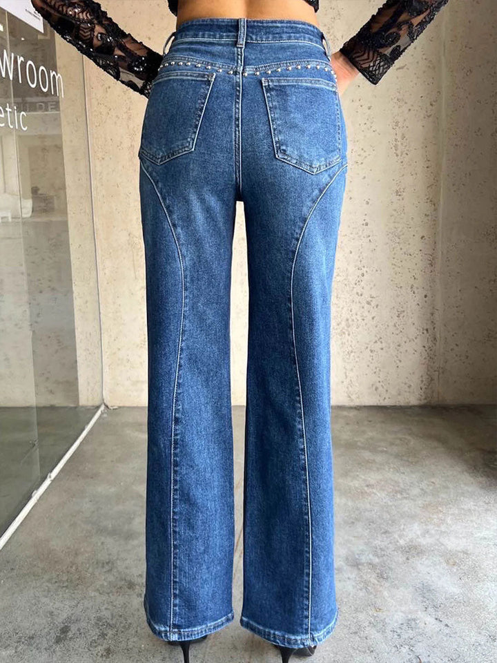 Women's Denim Wide Leg Jeans High Waisted Flare Trousers