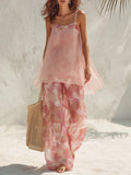 Women's Camisole Top and Wide Leg Linen Two-Piece Set