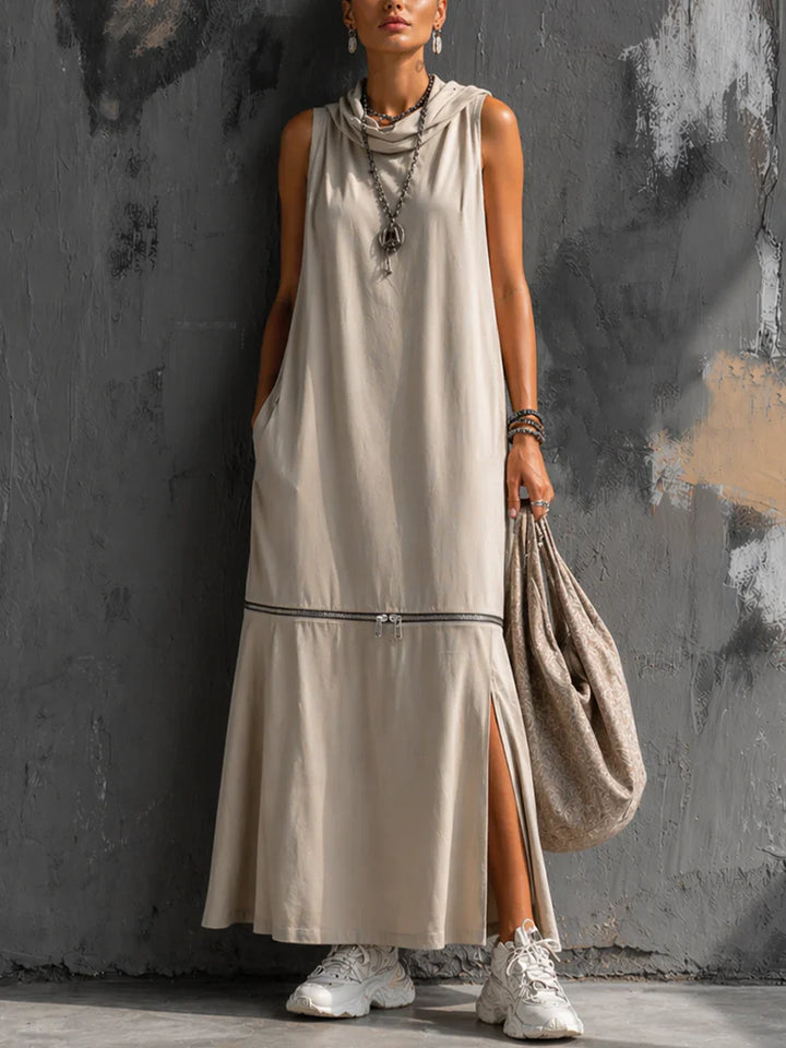 Women's Linen Sleeveless Hooded Maxi Dress