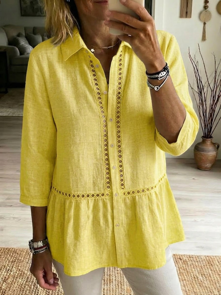 Women's Linen Blend Button Down Tiered Tunic Blouse