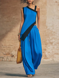 Women's Linen Asymmetric Tunic and Wide Leg Trousers Two Piece Set