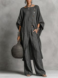 Women's Linen Two Piece Loose Tunic & Wide Leg Set
