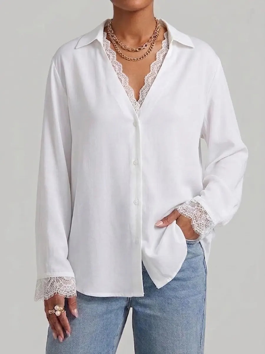 Women's Linen Blouse Long Sleeve Collar Shirt
