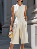 Women's Linen Sleeveless Wide Leg Round Neck Jumpsuit