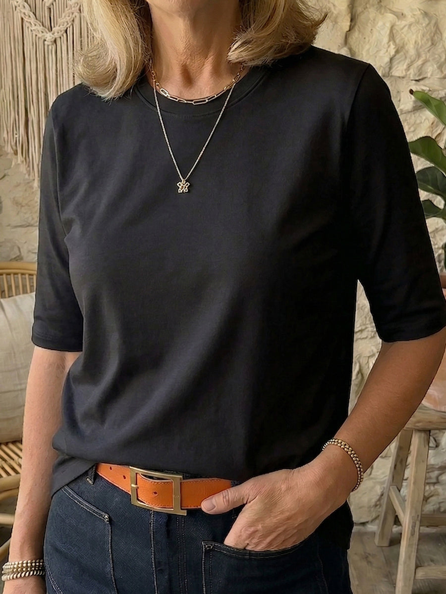 Women's Merino Wool Mix Elbow Sleeve T-Shirt Top