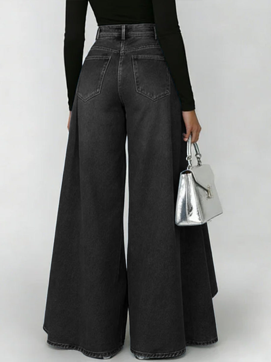 Women's High Waisted Wide Leg Denim Skirted Trousers