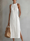 Women's Linen Halter Neck Maxi Shift Dress