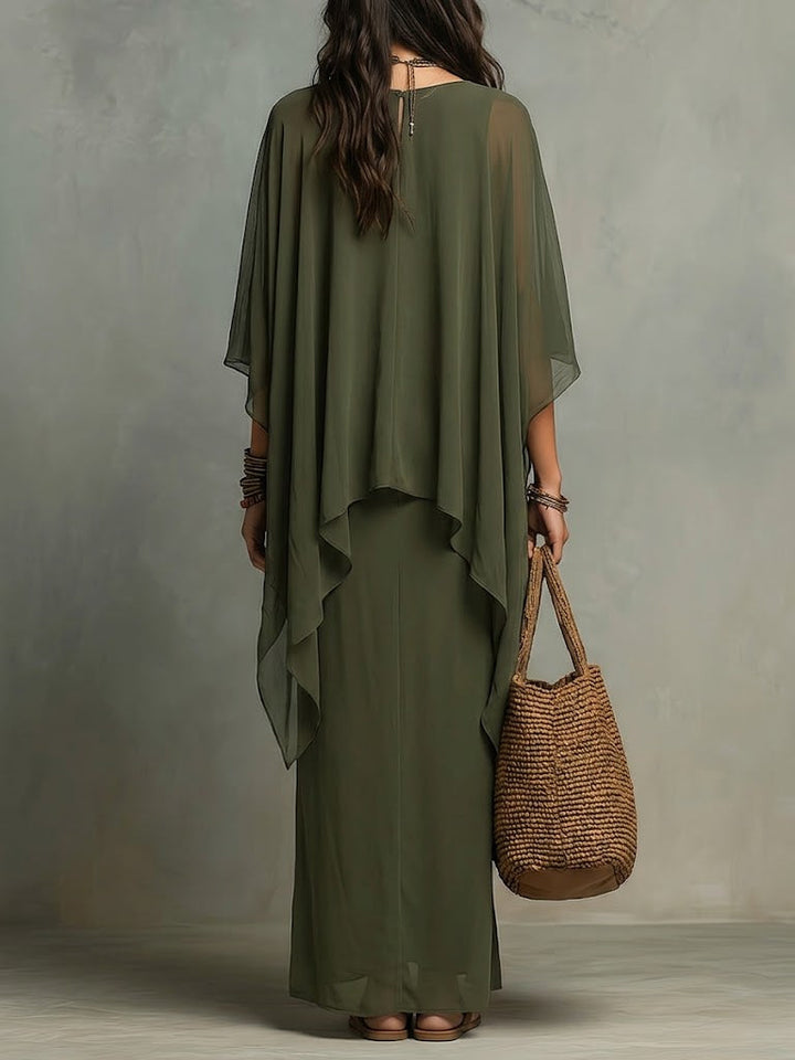 Women's Sleeveless Linen Dress and Chiffon Top Two-Piece Set