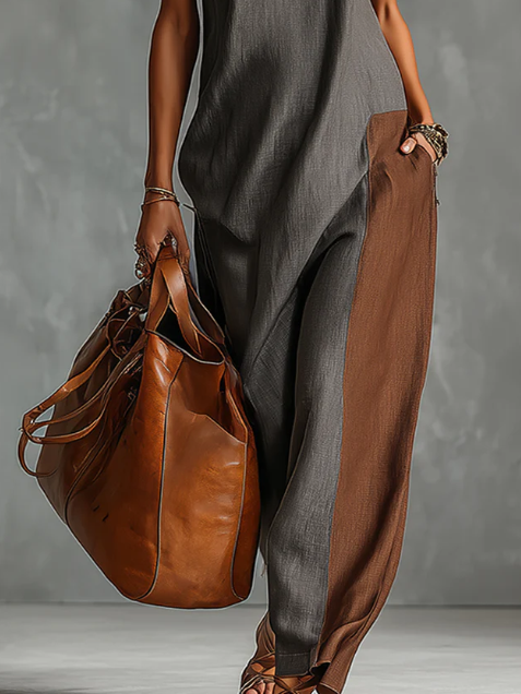 Women's Linen Sleeveless High Neck Cutout Maxi Dress