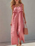 Women's Linen-Blend Square Neck Wide Leg Jumpsuit