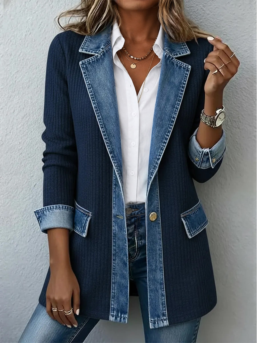 Veste en jean tricotée pour femme avec col à revers, manteau d'extérieur