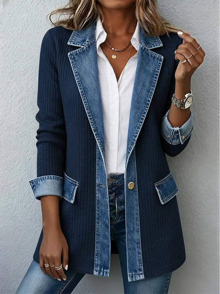 Veste en jean tricotée pour femme avec col à revers, manteau d'extérieur
