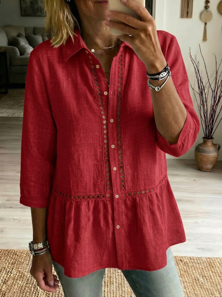 Women's Linen Blend Button Down Tiered Tunic Blouse