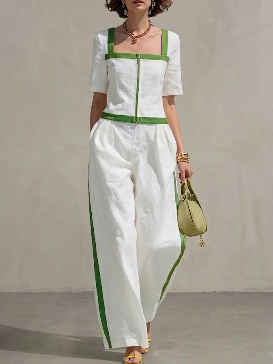 Women's Linen Two Piece Set Matching Shirt and Pants Co-ord