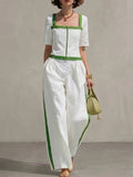 Women's Linen Two Piece Set Matching Shirt and Pants Co-ord