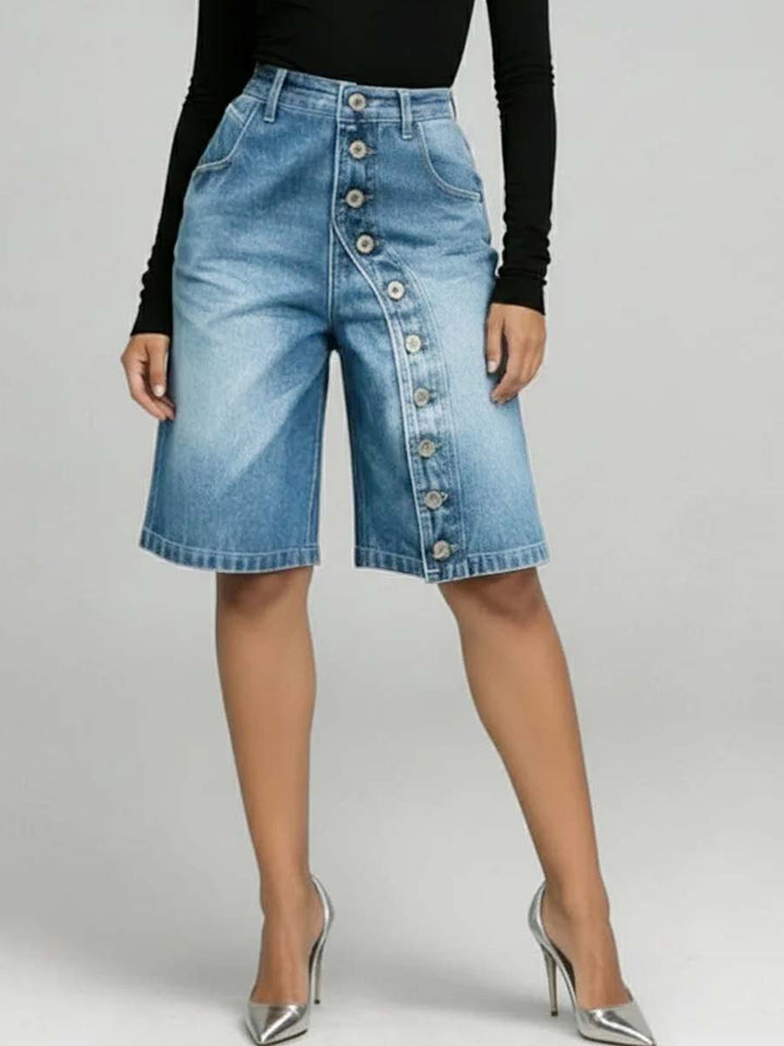 Women's Denim Bermuda Shorts High Waisted Jean Culottes