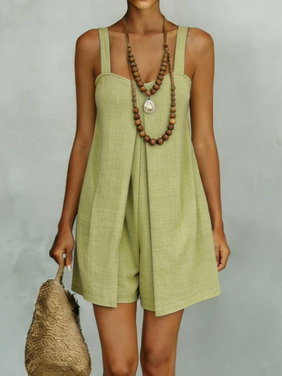 Women's Linen Blend Sleeveless Romper Shorts Jumpsuit