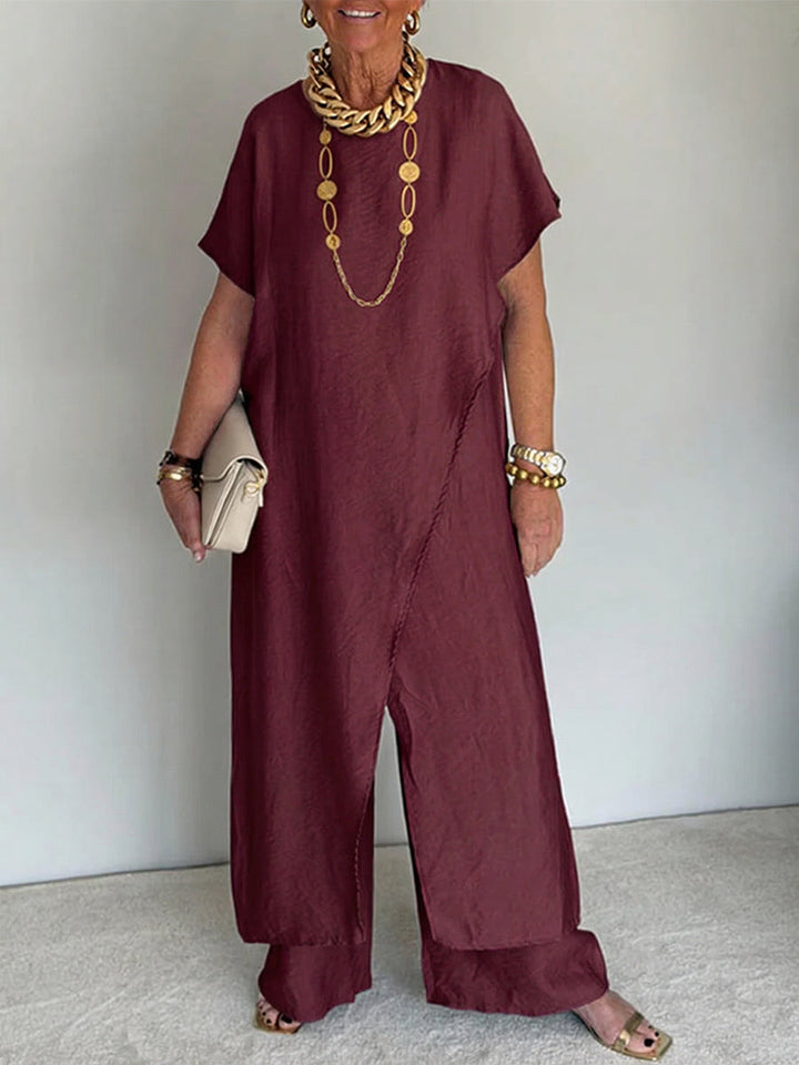 Women’s Linen Wide Leg Jumpsuit Overlay Trousers Set