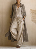 Women Linen 3-Piece Matching Lounge Pants Set