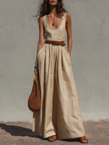 Women's High Waisted Linen Wide Leg Jumpsuit