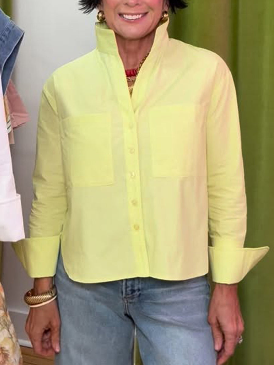 Women's Poplin Shirt Linen Blend Button Down Blouse