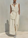Women's Linen Sleeveless Shirt and Wide Leg Trousers Two Piece Set