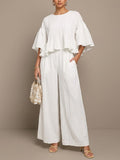 Women's Linen Two Piece Set Ruffle Sleeve Top & Wide-Leg Pants