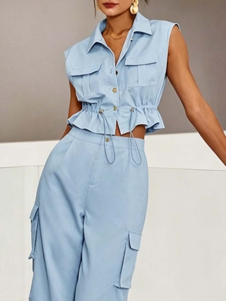 Women's Linen Two-Piece Set Top And Pants Cargo Co-Ord