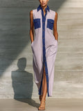 Women's Linen Sleeveless Maxi Shirt Dress