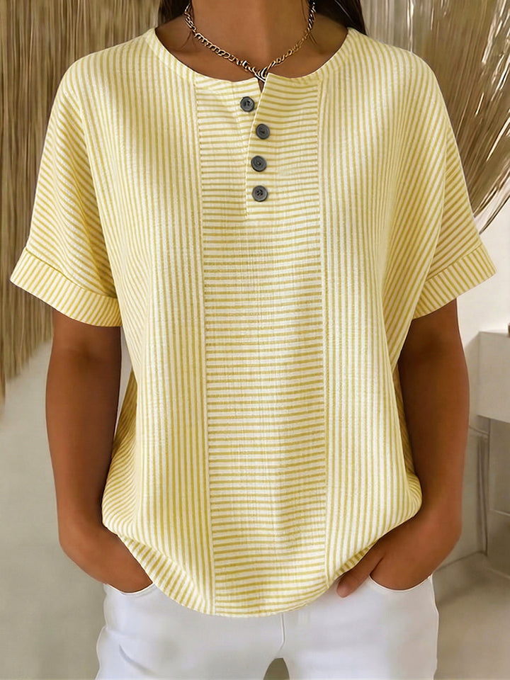 Women's Linen Short Sleeve Henley Shirt Top