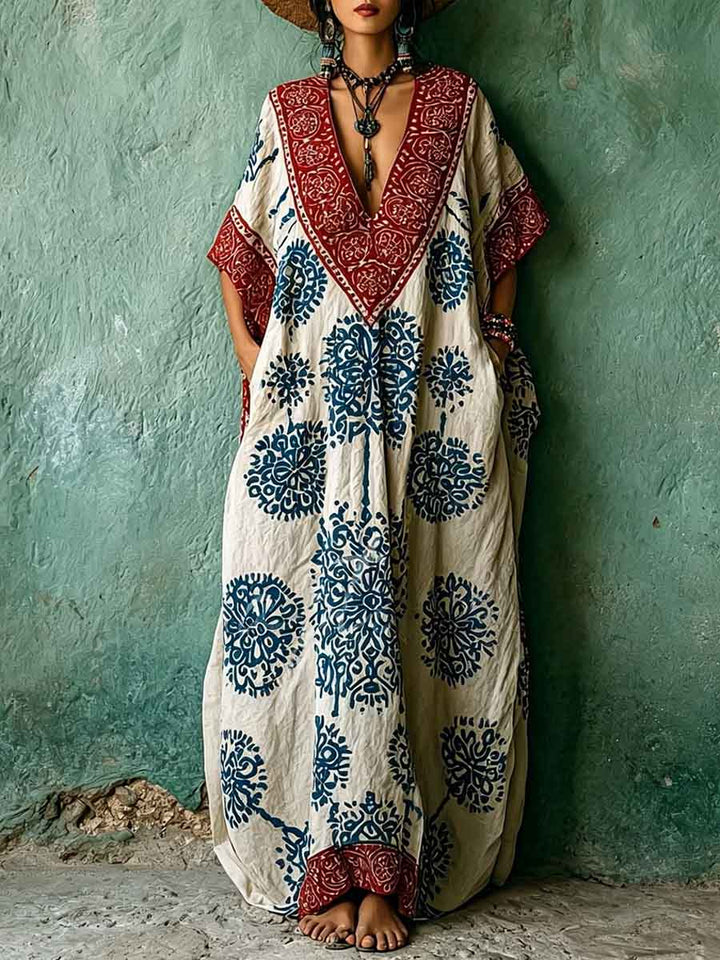 Women's Linen Kaftan Loose Boho Maxi Dress