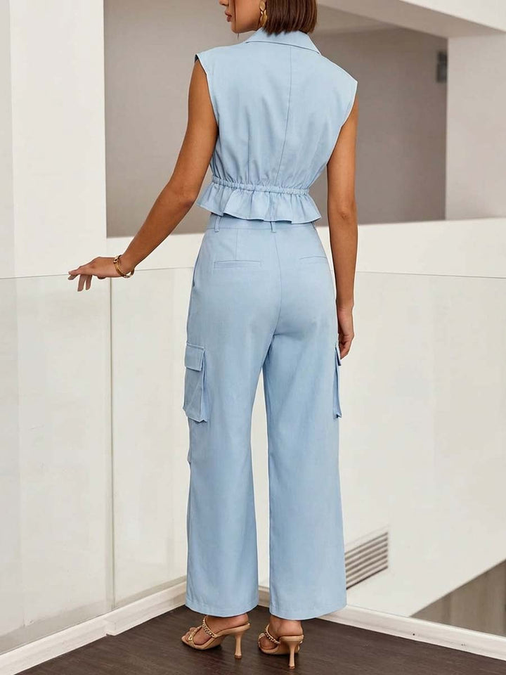 Women's Linen Two-Piece Set Top And Pants Cargo Co-Ord