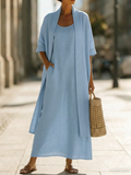 Women's Linen Maxi Dress and Cardigan Two Piece Set