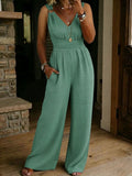 Women's Linen V-Neck Wide Leg Jumpsuit
