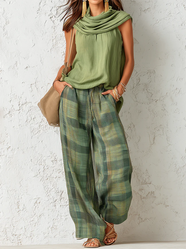 Women’s Linen-Blend Blouse & Wide-Leg Trouser Set