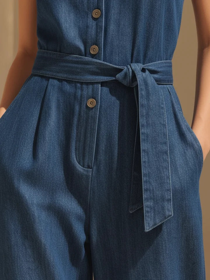 Women's Denim Halter Neck Jumpsuit Wide Leg Romper
