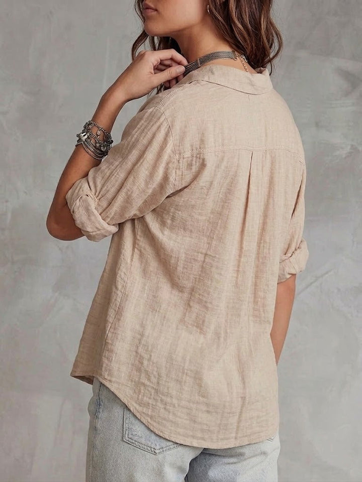 Women's Classic Long Sleeve Linen Blend Button-Down Shirt