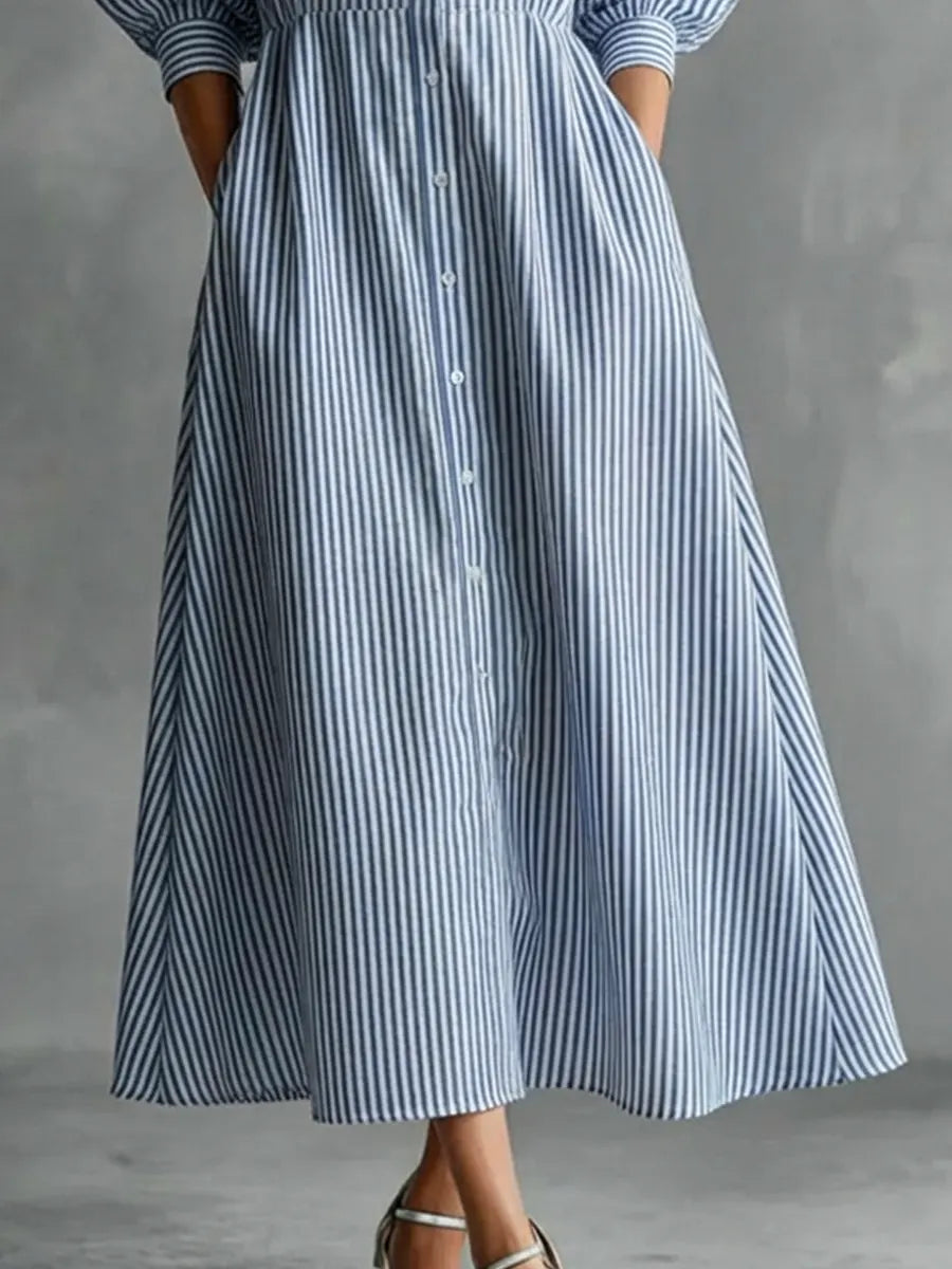 Women's Linen A-Line Shirtwaist Maxi Dress