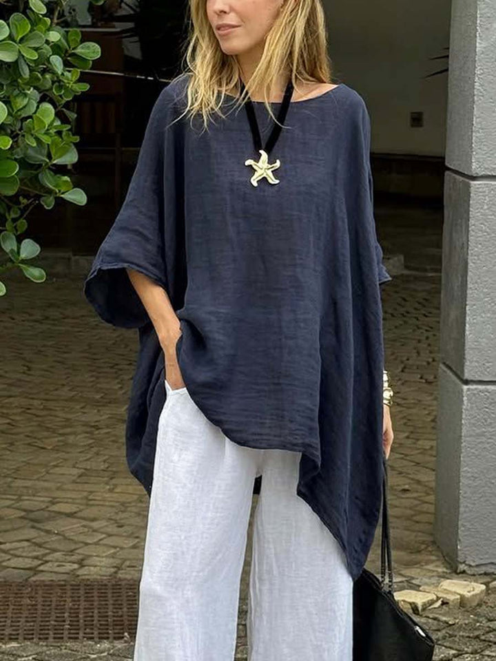 Women's Linen Blend Oversized Poncho Top Tunics Loose Fit Batwing Blouse