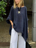 Women's Linen Blend Oversized Poncho Top Tunics Loose Fit Batwing Blouse