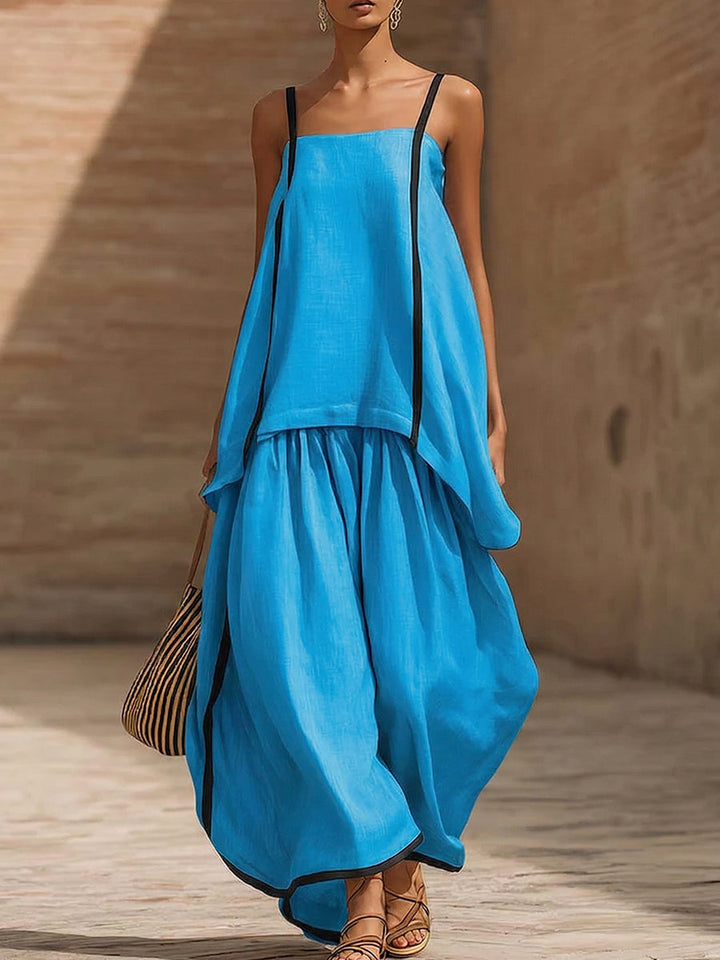 Women's Linen Two Piece Set Sleeveless Top and Wide Leg Trousers Outfit