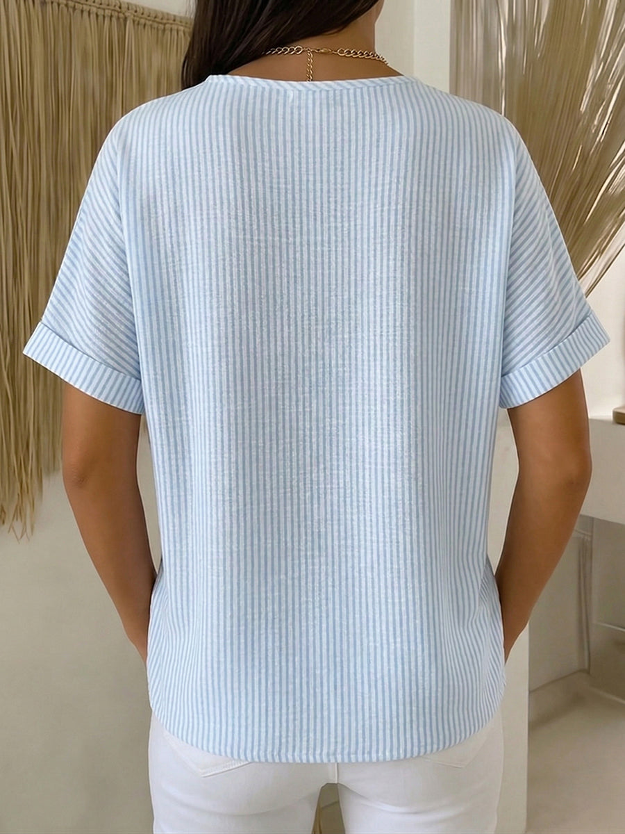 Women's Linen Short Sleeve Henley Shirt Top