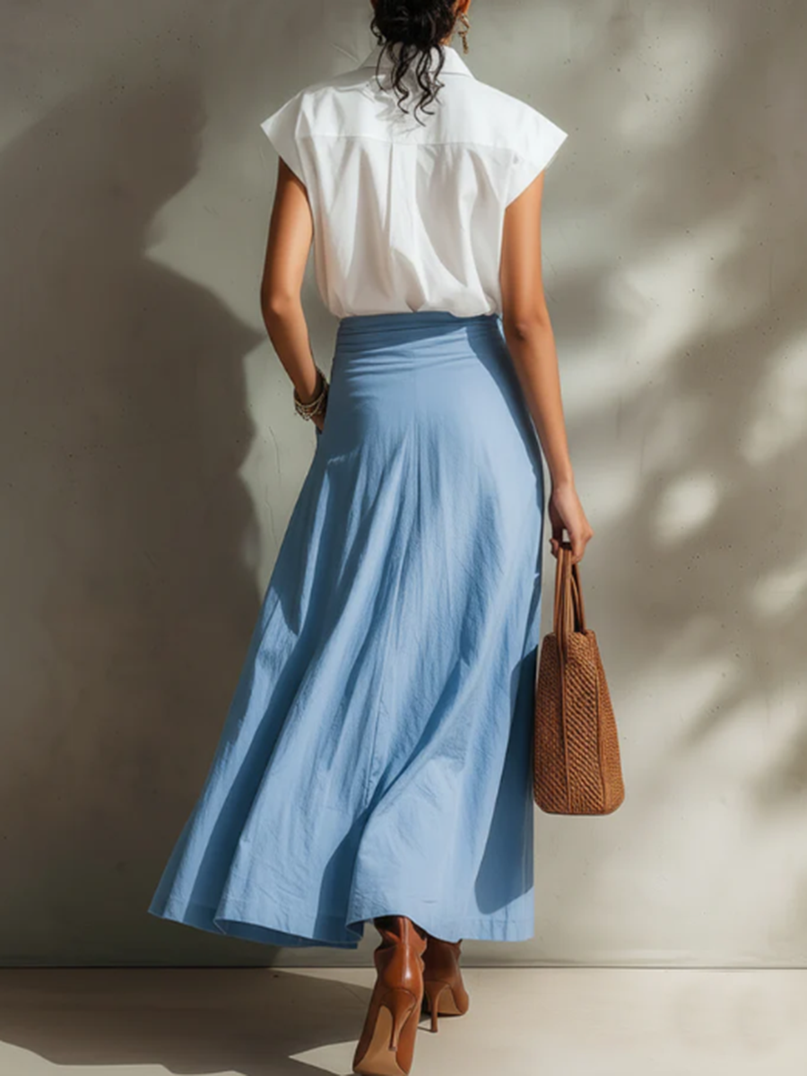 Women's Linen Blend Floral Detail Wrap Maxi Skirt