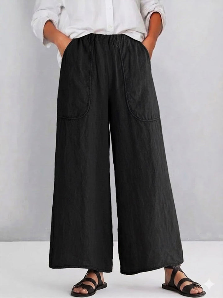Women's Wide Leg Linen Blend Elastic-Waist Trousers