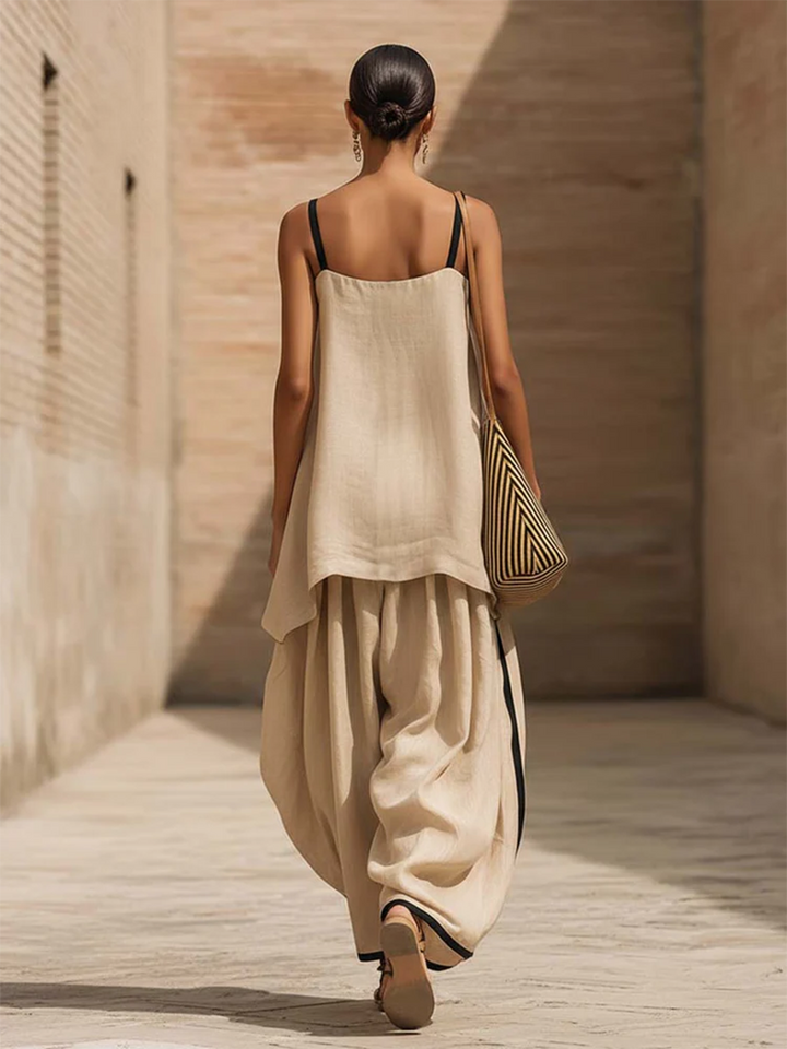 Women's Linen Two Piece Set Sleeveless Top and Wide Leg Trousers Outfit