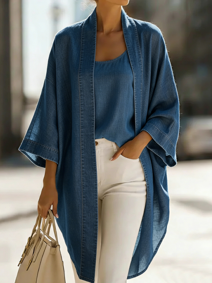 Women’s Linen Mix Open Front Kimono Cardigan and Camisole Top Set