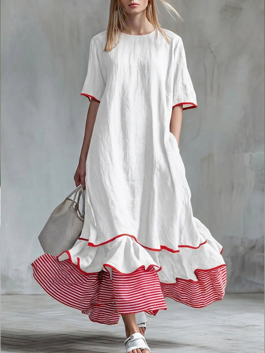 Women's Linen Ruffle Hem Maxi Dress