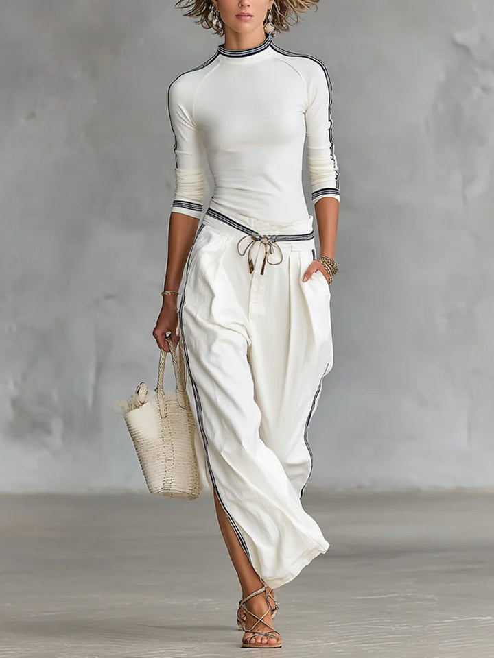 Women's Two-Piece Crewneck Top and Wide-Leg Pants Set