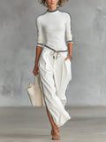 Women's Two-Piece Crewneck Top and Wide-Leg Pants Set