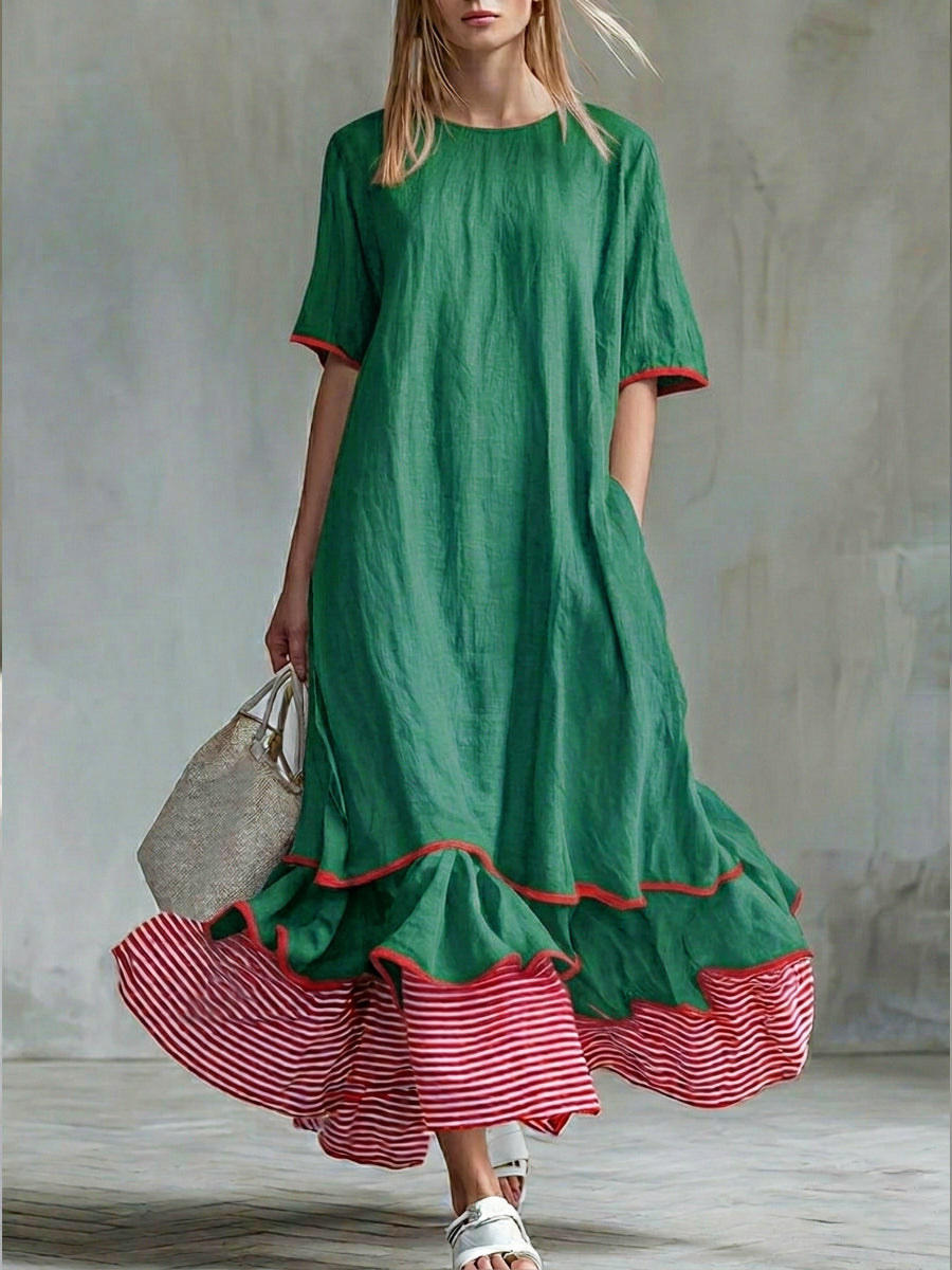 Women's Linen Ruffle Hem Maxi Dress